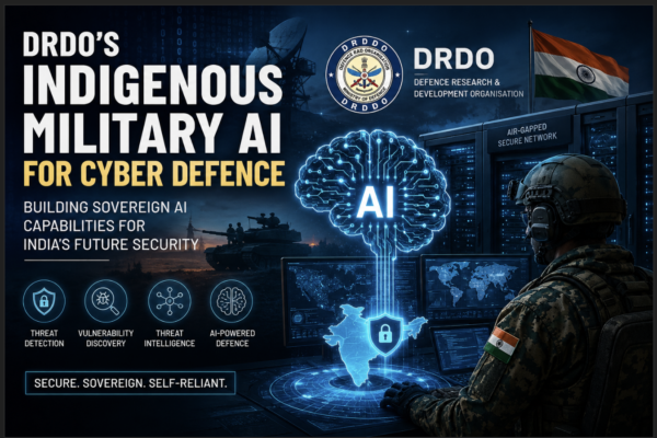 DRDO indigenous military AI for cyber defence featuring AI-powered threat intelligence, secure military networks, and India's sovereign cybersecurity capabilities.
