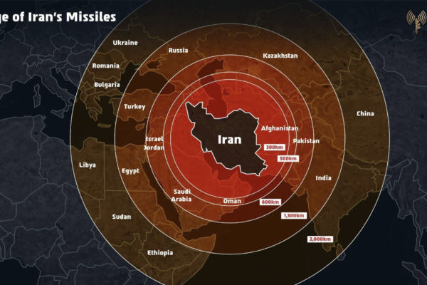 Iran and Israel highlighted on a Middle East map illustrating rising regional tensions following Iran's latest missile strike.