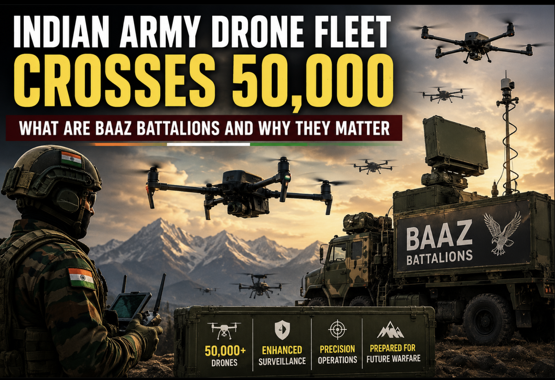 Indian Army drone fleet crosses 50,000 drones featuring Baaz Battalions and India's future drone warfare strategy