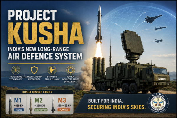 Project Kusha long-range air defence system with missile launcher and radar representing India’s indigenous air defence capability