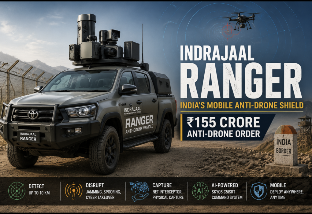 Indrajaal Ranger mobile anti-drone vehicle with radar and counter-UAS systems