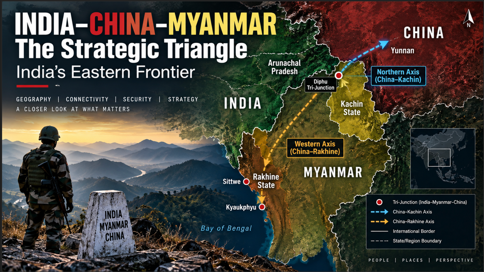 India China Myanmar triangle showing Kachin State, Diphu tri-junction and India's eastern frontier